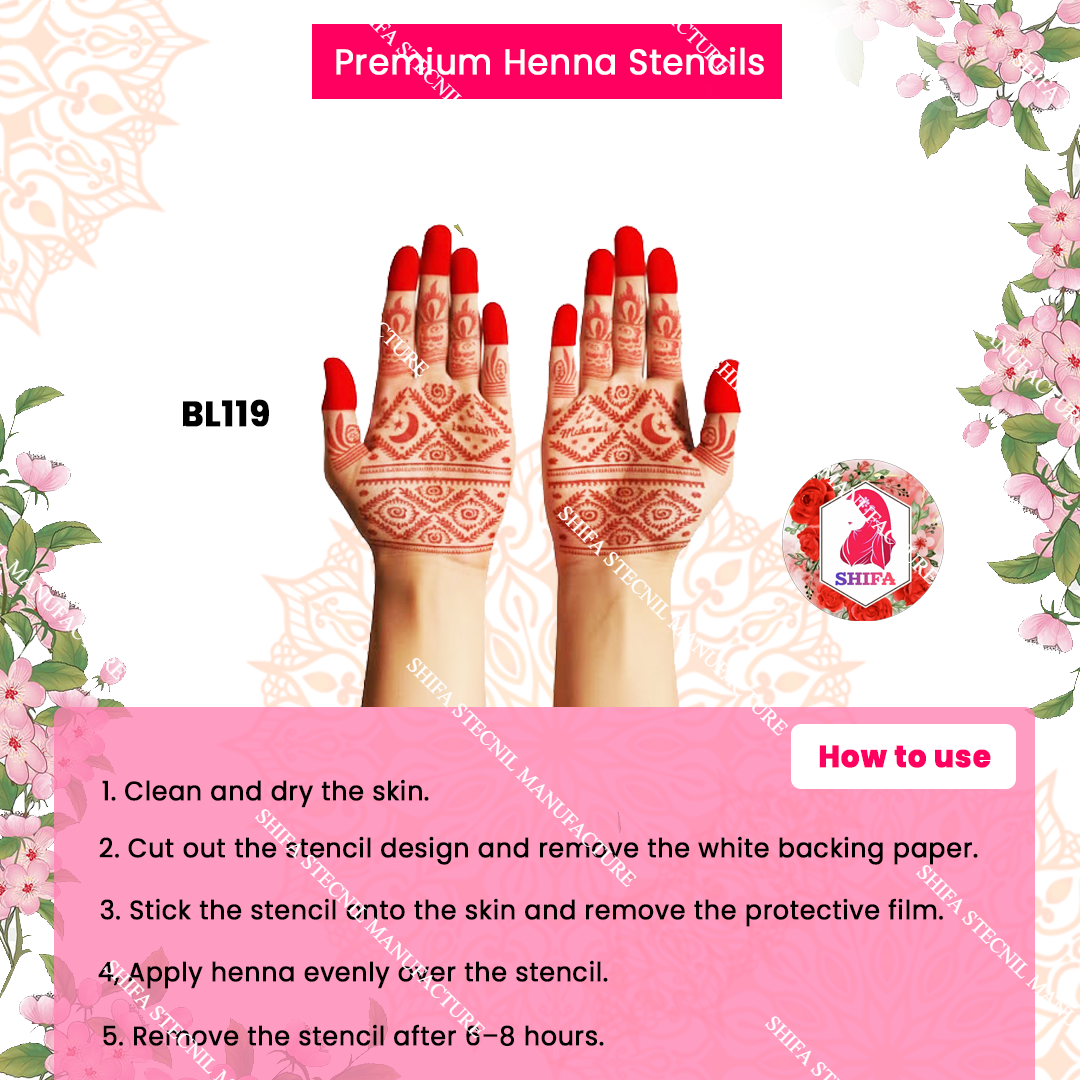 BL119 Mehtab Noor Festive Henna Double Hand Henna Stencil